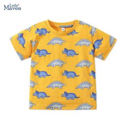 T-shirts Little maven Baby Boys Toddlers Childrens Clothing 2024 Summer Birthday Gifts Cartoon Dinosaurs T shirts Kids Clothes Cotton Y240521