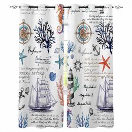 Curtain Marine Plant Coral Sailboat Anchor Curtains For Windows Drapes Modern Printing Living Room Bedroom