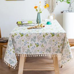 Table Cloth American Printing Cotton Linen With Tassel Small Fresh Flower Cover