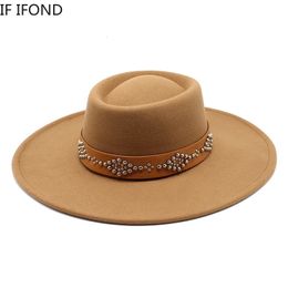 Fedora Womens Hat 9.5cm Wide Brim Khaki Black Felt Dress Hat Panama Church Mens Jazz Hat Sombreros De Mujer 240517