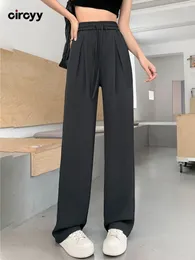 Women's Pants Baggy Women 2024 Autumn Drawstring High Waisted Pleated Wide Leg Pant Office Ladies Full Length Solid Casual Trousers