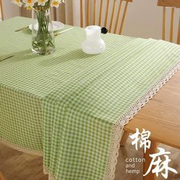 Table Cloth Fabric Cotton And Linen Simple Lace Desk Mat Student Rectangular Checkered Tea