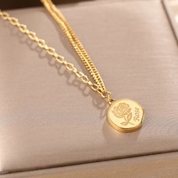 14K Gold-plattierte High-End-leichte Luxusdesigner runde Rosenhalle Schlüsselbein Kette Mädchen Schmuck Geschenk
