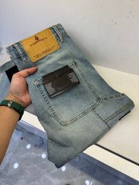 High quality brand mens jeans fashion pocket stitching design blue cargo jeans highend luxury designer jeans