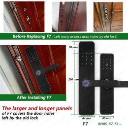 RAYKUBE F7 TT Lock Smart Fingerprint Lock Electric Door Lock With Longer Larger Handle Panels Mirror Design APP Remote Control