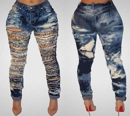 Cave chain hole ripped jeans for women washed skinny jeans woman new denim plus size high waist destroyed ladies jeans womens feet3366426