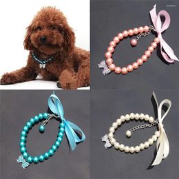 Dog Collars Bowknot Necklace Imitation Pearl Cute Pet Collar Jewellery Accessories Solid Colour Neck Chain For Cats