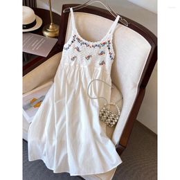 Casual Dresses Summer Women's Dress Patchwork Floral Embroidery A-Line Spaghetti Strap Sleeveless Short Beach Vacation Wear