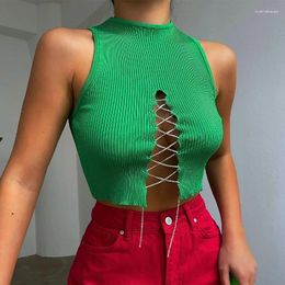 Women's Tanks Women Green Knitted Sexy Off Shoulder Casual Y2K 2024 Backless Crop Top Sleeveless Basic Summer Cami Tank Tops