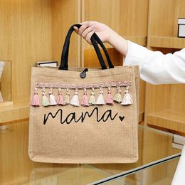 Mama Handbag Women Fashion Letter Printing Linen Large Capacity Tote Casual Shopping Shoulder Bag Mothers Day Gifts for Mom 68685