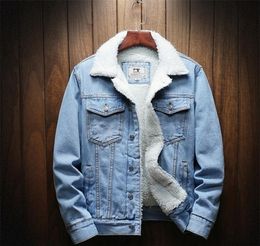 Men Light Blue Winter Jean Jackets Outerwear Warm Denim Coats Men Large Size Wool Liner Thicker Winter Denim Jackets T1909177547564