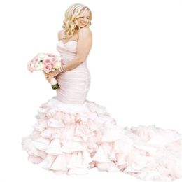 Plus Size Blush Pink Wedding Dresses 2024 Sweetheart Mermaid Church Bridal Gowns With Tiered Ruffles Gorgeous Garden Country Bride Dress Elegant Vestios De Novias
