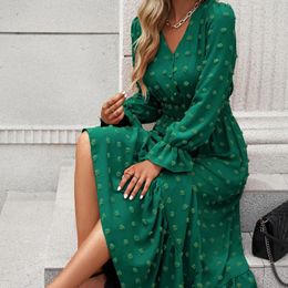 Casual Dresses Ruffle Tiered Dress Dot High Waisted A-Line Women Solid Color Fall Long Loose Fit Style Vacation Outfit