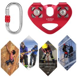 Lixada 30KN Zip Line Cable Trolley Outdoor Climbing Hauling Zipline Fast Speed Dual Pulley with 25kN Screw Locking Carabiner