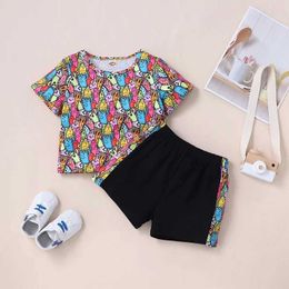 Clothing Sets Kids Clothing for Girls Boys Clothes Sets Fashion Cartoon Short Sleeve T-shirts+short Pants Summer 2 Pcs Set Children Suit 1-6Y Y2405209FIM