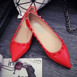 Rock Studed Women Dress Shoes Pointed Toe Rivet Loafers Summer Boat Woman Ballet Flat Heel Wedding Party Office Plus