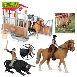 Novelty Games Simulation Farm House Animal Figures Farmer Corral Fence Model Static Minifigures Horse Dolls Educational toy for children Gift Y240521