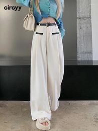 Women's Pants Spliced Suit Women High Waisted Button Full Length Loose Wide Leg Trousers Fashion Office Ladies Designer Straight Pant