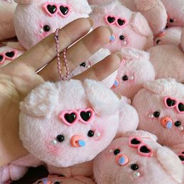 3PCS Cute Pearl Pig With Sunglasses Plush Doll Keychain Creative Kawaii Fluffy Soft Stuffed Toy Backpack Pendant For Kids Squeak Gift