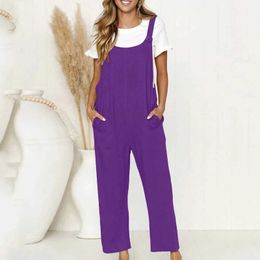 Women's Jumpsuits Rompers Womens Jumpsuit Cotton Overalls Fashion Loose Solid Color Fit Wide Leg Jumpsuits Casual Rompers with Pockets Y240521