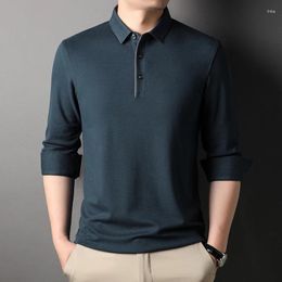 Men's Polos Gashmere Polo Shirts Spring Autumn Wool Long Sleeve Solid Colour Male Business Casual Simple Man Tees