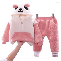 Clothing Sets Winter Boys Girls Warm Clothes Thicken Plush 2024 Flannel Panda Hoodie Pant Kids Tracksuits Baby For Children Set