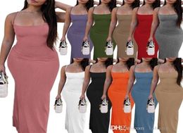 2023 Maxi Dresses For Womens Sexy dress Designer Clothing Summer Rib Suspender Thread Peach Hip Low Chest Long Bodycon Dress1267900