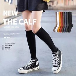 Women Socks Solid Colour Knee-high Autumn Winter Wear Japanese Calf Sock Student Stockings Thin Leg Girl Mid-calf Ankle
