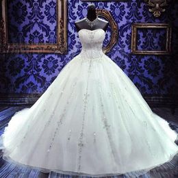 Prinzessin Perlen Kristallkugelkleid Brautkleider Schatz Hals Schnürung Perlen Hochzeit Brautkleider Plus Size 205n