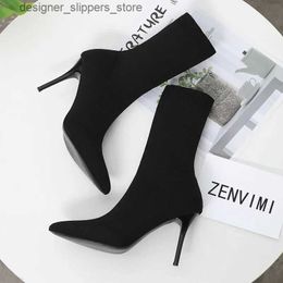 Boots Sexy sock boots knitted elastic boots womens high heels 2024 spring/summer mens ankle boots Q240521