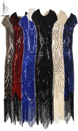 Womens 1920s Vintage Flapper Great Gatsby Party Dress VNeck Sleeve Sequin Fringe Midi Dresses Summer Art Deco Embellished MX200315688559