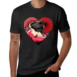 Men's Polos GEISHA LOVE AND RED MOON THEMED JAPANESE CULTURE T-shirt Aesthetic Clothes Vintage Edition Black T Shirts For Men