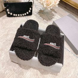 2024 Balencigaa BB Designer Slippers woman Slide fluffy black embroider house Slipper 10a mirror quality fashion fuzzy flat slides sandale teddy bear fur Shoe W 3RH6