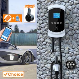 32A 7.6KW 11KW 22KW 3Phase Electric Vehicle Car Charger EVSE Wallbox Type2 5m Cable IEC62196-2 Socket APP Control