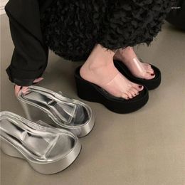 Slippers 2024 Summer Fashion PVC Round Head Open Toe Sexy Thick Sole Anti Slip Elevated Casual Simple Women's Beach Slope Heel Sandals
