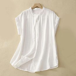 Women's Blouses Summer Cotton Linen Shirt 2024 Fashion Sleeveless Versatile Tops Solid Colour Casual Loose Comfort Blouse