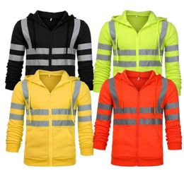 Men039s Hoodies Sweatshirts 1PC High Visibility Jacket Cycling Pullover Road Work Hoodie Night Security Zip Hooded M4XL Safe8610998