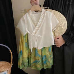 Clothing Sets Girls Skirt Set 2024 Little Summer Chinese Style Short Sleeve Jacket Infant Designer Clothes Kids Boutique Wear