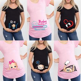 Summer Funny Cartoon Print Maternity Pink Clothing Plus-Size Short Sleeve Pregnant T-Shirt Tops Women Hot Sale T-Shirts L2405