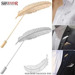 Brooches Lovely Simple Feather Long Pins Women Men Suit Accessories Golden/Silver Color Leaf Brooch Badge Fashion Ornaments Gift