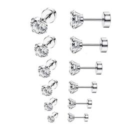 Stud 60Pcs Crystal Cz Gem Ear Earring Round Zircon For Men And Women Gothic Street Pop Jewelry Stainless Steel M 4Mm 5Mm 240306 Drop Dhxyo