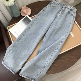 Straight tube high waist jeans female student 2022 new Korean loose wide leg BF elegant style mopping pants fashion