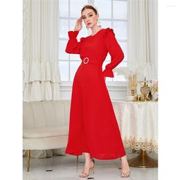 Ethnic Clothing Muslim Elegant Women Abayas Solid Colour Maxi Dress Turkey Arab Robe With Belt Islamic Dubai Kaftan Eid Ramadan Party