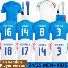 24 25 Jersey de futebol Maglia Italia 2024 EURO CUP 2025 Camisa de futebol da equipe nacional Homem Kit Kit Set Full Set Italian 125th Anniversary Home Away Chiesa Italys Barella