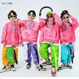 Clothing Sets Boys Hip Hop Tie-dyed Sweatshirt Street Dance Cargo Pants Girls Fashion Pullover Clothes Sets Kids Streetwear Child Jazz Costume Y240520NTR3