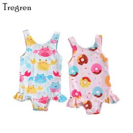 One-Pieces Tregren 0-3Y toddler baby swimsuit summer cute crab donut printed swimsuit baby swimsuit hot spring beach suit d240521