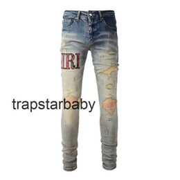 designer jeans men letter brand white black rock revival trousers biker Pants man pant Broken hole embroidery Size 28-40 Quality top