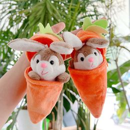 3PCS Mini Cute Rabbit In Carrot Plush Toys Keychain Anime Brown Lop Eared Bunny Pendant Gift