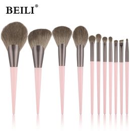 BEILI Pink 11 pcs Makeup Brushes Foundation Highlight Blending Powder Eyeshadow Brushes for Face Make up Cosmetics Brush Set 240521