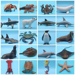 Novelty Games Sea Life Underwater World Shark Crab Turtle Penguin Starfish Action Figure Aquarium Ocean Marine Animals PVC Education Kids Toy Y240521